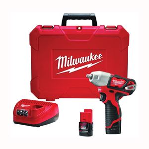 Milwaukee 2463-22 Impact Wrench Kit, Battery Included, 12 V, 1.5 Ah, 3/8 in Drive, Hex, Straight Drive