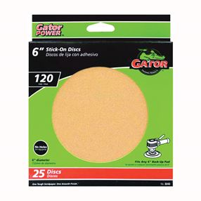 Gator 3243 Sanding Disc, 6 in Dia, Coated, 120 Grit, Fine, Aluminum Oxide Abrasive, Paper Backing