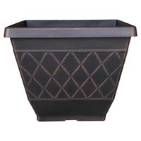 Southern Patio HDR-054856 Planter, 16 in H, Square, Resin, Brown, Textured 