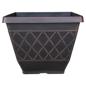 Southern Patio HDR-054856 Planter, 16 in H, Square, Resin, Brown, Textured