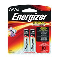 Energizer E92BP-2 Battery, 1.5 V Battery, 1250 mAh, AAA Battery, Alkaline, Manganese Dioxide, Zinc 