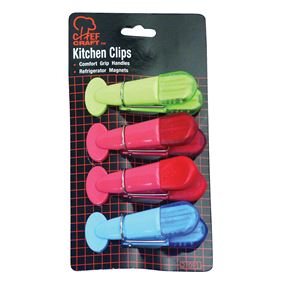 Chef Craft 21091 Magnetic Memo Clip Set, 3-1/2 in W, Blue/Green/Purple/Red