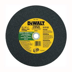 DeWALT DW8026 Cut-Off Wheel, 12 in Dia, 1/8 in Thick, 1 in Arbor, Coarse, Silicone Carbide Abrasive
