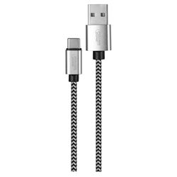 PowerZone KL-029X-1M-TYPE C Charging Cable, Type C, USB, Black/White Sheath, 3 ft L 