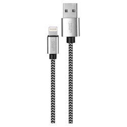 PowerZone KL-029X-2M-LIGHT Lightning Charging Cable, Lightning, USB, Black/White Sheath, 6 ft L 