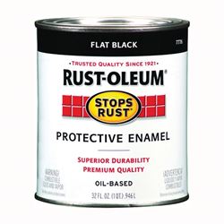 Rust-Oleum Stops Rust 7776502 Enamel Paint, Oil, Flat, Black, 1 qt, Can, 50 to 110 sq-ft/qt Coverage Area 