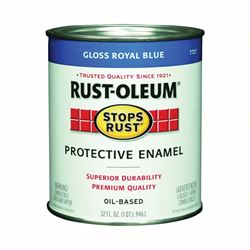Rust-Oleum Stops Rust 7727502 Enamel Paint, Oil, Gloss, Royal Blue, 1 qt, Can, 50 to 90 sq-ft/qt Coverage Area 