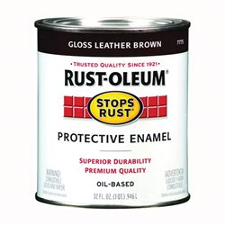Rust-Oleum Stops Rust 7775502 Enamel Paint, Oil, Gloss, Leather Brown, 1 qt, Can, 50 to 90 sq-ft/qt Coverage Area 