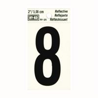 Hy-Ko RV-25/8 Reflective Sign, Character: 8, 2 in H Character, Black Character, Silver Background, Vinyl, Pack of 10 