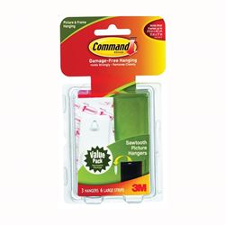 Command 17042 Picture Hanger, 5 lb, Plastic, White, 1-1/8 in Opening, Adhesive Strip Mounting 4 Pack 
