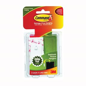 Command 17042 Picture Hanger, 5 lb, Plastic, White, 1-1/8 in Opening, Adhesive Strip Mounting, Pack of 4