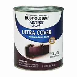 Rust-Oleum 1977502 Enamel Paint, Water, Gloss, Kona Brown, 1 qt, Can, 120 sq-ft Coverage Area 