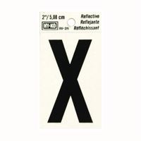 HY-KO RV-25/X Reflective Letter, Character: X, 2 in H Character, Black Character, Silver Background, Vinyl 10 Pack 