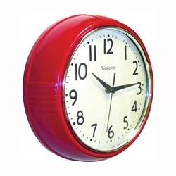 Westclox Classic 1950 Series 32042R Wall Clock, Round, Analog, Plastic Frame, Red Frame 