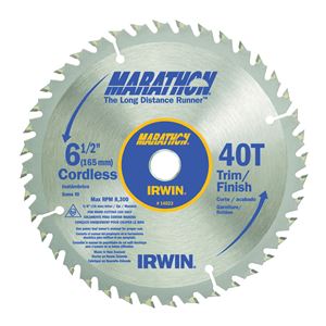 Irwin Marathon 14023 Circular Saw Blade, 6-1/2 in Dia, 5/8 in Arbor, 40-Teeth, Carbide Cutting Edge