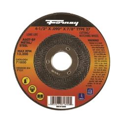 Forney 71800 Cut-Off Wheel, 4-1/2 in Dia, 3/32 in Thick, 7/8 in Arbor, 36 Grit, Medium, Aluminum Oxide Abrasive 