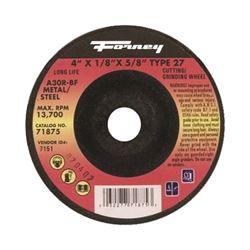 Forney 71875 Grinding Wheel, 4 in Dia, 1/8 in Thick, 5/8 in Arbor, 30 Grit, Medium, Aluminum Oxide Abrasive 