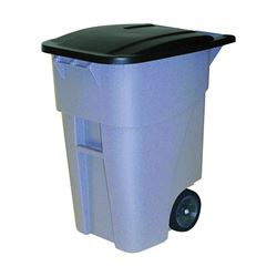 Rubbermaid FG9W2728GRAY Trash Container, 50 gal Capacity, Polyethylene, Gray, Hinged Lid Closure 