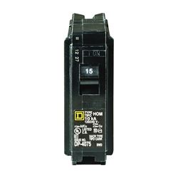 Square D Homeline HOM115C Circuit Breaker, Mini, 15 A, 1 -Pole, 120 V, Plug Mounting, Black 