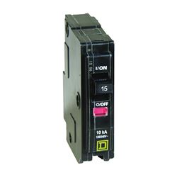 Square D QO QO115C Circuit Breaker, Mini, 15 A, 1 -Pole, 120/240 VAC, 48 VDC, Plug Mounting 