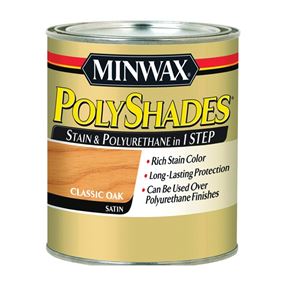 Minwax PolyShades 213704444 Wood Stain and Polyurethane, Satin, Classic Oak, Liquid, 0.5 pt, Can