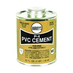 Harvey 018130-12 Solvent Cement, 32 oz Can, Liquid, Clear 