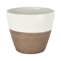 Landscapers Select PT-S067 Planter, 8 in Dia, 7 in H, Round, Resin, Ivory/Wood, Ivory/Wood, Pack of 6 