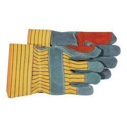 Boss 4057 Gloves, L, Rubberized Safety Cuff, Gray/Yellow 