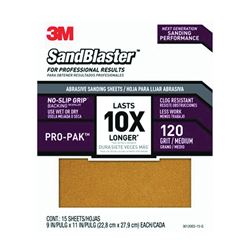 3M SandBlaster Series 30120ES-15-G Sandpaper, 11 in L, 9 in W, 120 Grit, Medium, Aluminum Oxide Abrasive 