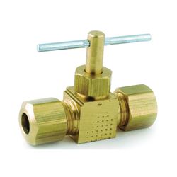 Anderson Metals 759106-04 Straight Needle Shut-Off Valve, 1/4 in Connection, Compression, Brass Body 