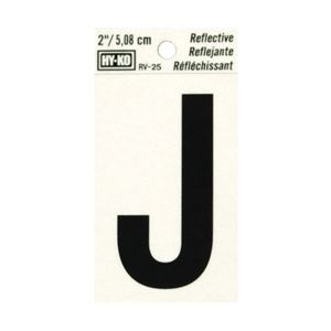 Hy-Ko RV-25/J Reflective Letter, Character: J, 2 in H Character, Black Character, Silver Background, Vinyl, Pack of 10