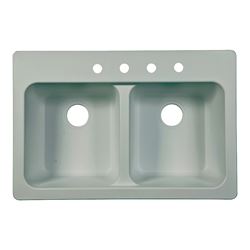 KINDRED FTW904BX Kitchen Sink, 4-Deck Hole, 33 in OAW, 22 in OAH, 9 in OAD, Tectonite, White, Top Mounting 