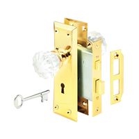 Defender Security E 2311 Keyed Mortise Lockset, Skeleton Key, Glass/Steel, Polished Brass 