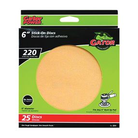Gator 3241 Sanding Disc, 6 in Dia, Coated, 220 Grit, Extra Fine, Aluminum Oxide Abrasive, Paper Backing