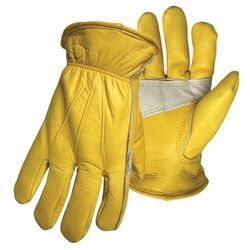 Boss 7134M Gloves, M, Keystone Thumb, Self-Hemmed Open, Shirred Elastic Wrist Cuff, Grain Split Cowhide Leather Palm 