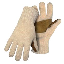 BOSS 260LL Gloves, L, Rib-Knit Cuff, Leather/Ragg Wool/Tweed Fabric, Natural Brown 