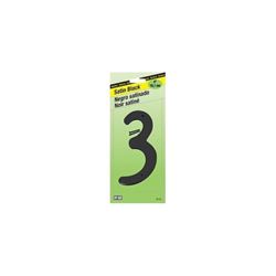 Hy-Ko BK-40/3 House Number, Character: 3, 4 in H Character, Black Character, Zinc, Pack of 5 