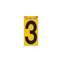 Hy-Ko RV-75/3 Reflective Sign, Character: 3, 5 in H Character, Black Character, Yellow Background, Vinyl 10 Pack 