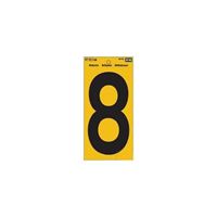 HY-KO RV-75/8 Reflective Sign, Character: 8, 5 in H Character, Black Character, Yellow Background, Vinyl 10 Pack 