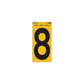 Hy-Ko RV-75/8 Reflective Sign, Character: 8, 5 in H Character, Black Character, Yellow Background, Vinyl, Pack of 10