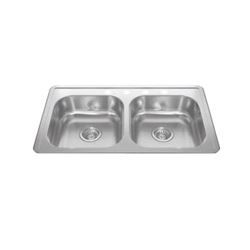KINDRED RDLA3319-6-4CBN Kitchen Sink, 32-15/16 in OAW, 6 in OAD, 18-15/16 in OAH, Stainless Steel, 2-Bowl 