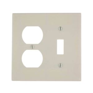 Leviton 78005 Combination Wallplate, 4-1/2 in L, 4-9/16 in W, 2 -Gang, Thermoset Plastic, Light Almond, Smooth