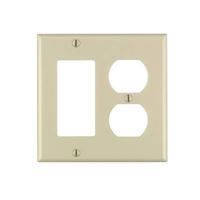 Leviton 80455-I Combination Wallplate, 4-1/2 in L, 4-9/16 in W, 2 -Gang, Thermoset Plastic, Ivory, Smooth 