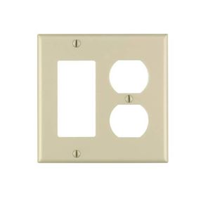 Leviton 80455-I Combination Wallplate, 4-1/2 in L, 4-9/16 in W, 2 -Gang, Thermoset Plastic, Ivory, Smooth