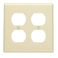 Leviton 80716-I Receptacle Wallplate, 4-1/2 in L, 4-9/16 in W, 2 -Gang, Thermoplastic Nylon, Ivory, Smooth 