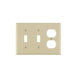 Leviton 86021 Combination Wallplate, 4-1/2 in L, 6-3/8 in W, 3 -Gang, Thermoset Plastic, Ivory, Smooth 
