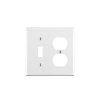 Leviton 88005 Combination Wallplate, 4-1/2 in L, 4-9/16 in W, 2 -Gang, Thermoset Plastic, White, Smooth 