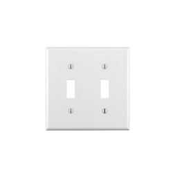 Leviton 001-88009-000 Non-Metallic Wallplate, 4-1/2 in L, 2-3/4 in W, 2 -Gang, Thermoset, White, Smooth 