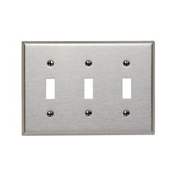 Leviton 003-84011-000 Wallplate, 4-1/2 in L, 6-3/8 in W, 3 -Gang, 430 Stainless Steel, Silver, Satin 