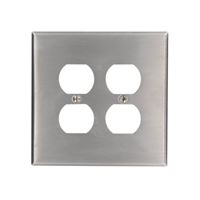 Leviton 84016 Receptacle Wallplate, 4-1/2 in L, 4-9/16 in W, 2 -Gang, 430 Stainless Steel, Silver, Stainless Steel 